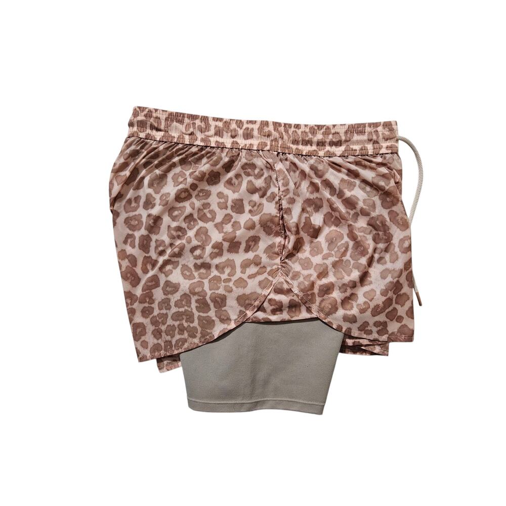 New Good American Active Desert Leopart Two Layer Running Shorts Brown Size 1/S - Picture 5 of 11